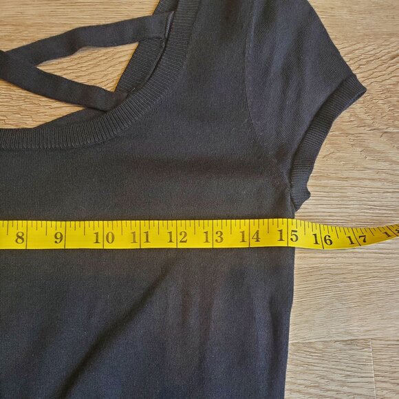 WHBM Black Cropped Top with Criss-Cross Back Detail - Picture 2 of 4